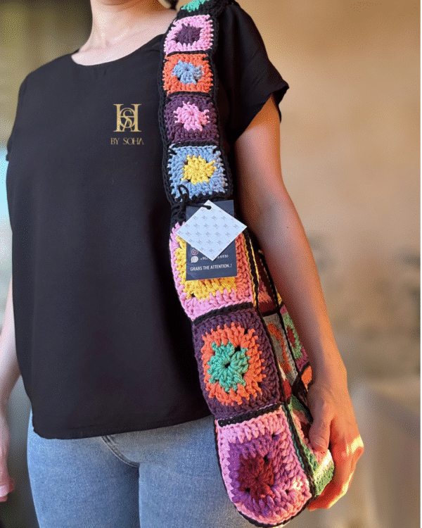 ⁦حقيبة بمربعات الجراني Granny square bag⁩ - الصورة ⁦6⁩