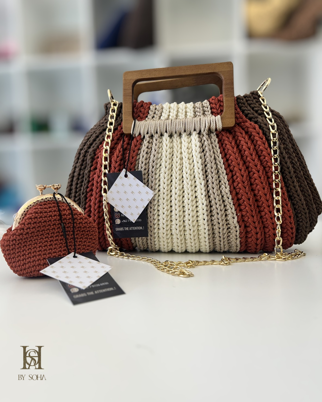 حقيبة يد مع مقبض خشبي انيق - الصورة 17