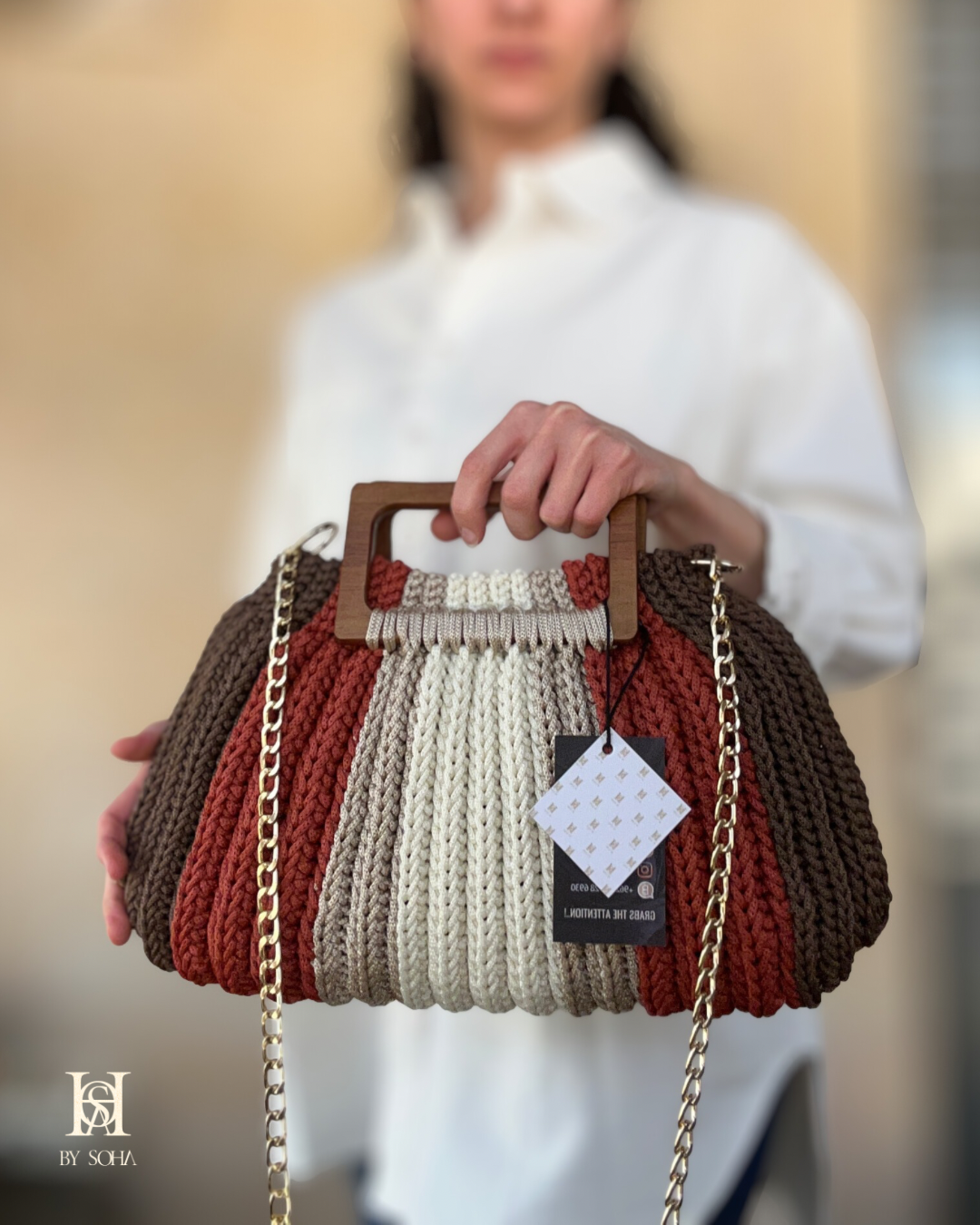 حقيبة يد مع مقبض خشبي انيق - الصورة 10