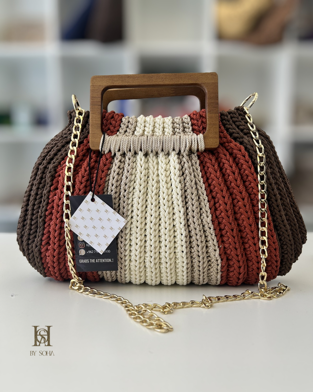 حقيبة يد مع مقبض خشبي انيق - الصورة 16