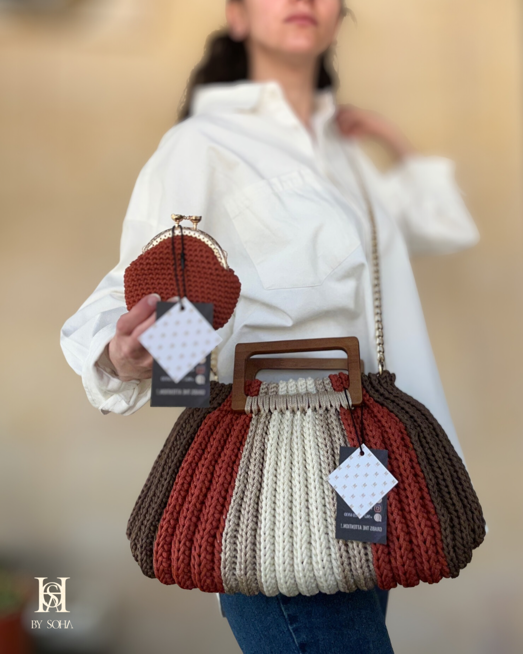 حقيبة يد مع مقبض خشبي انيق - الصورة 15