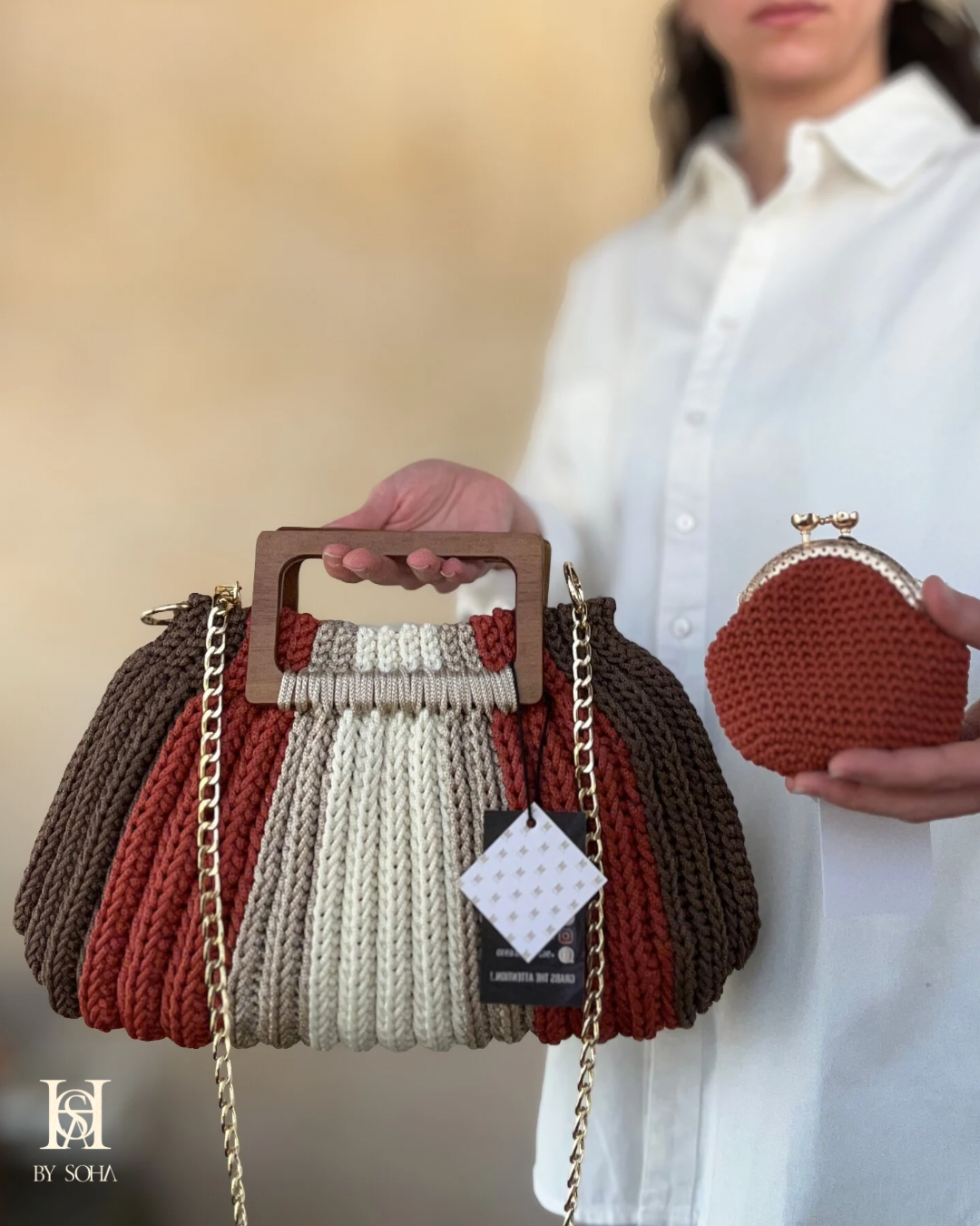 حقيبة يد مع مقبض خشبي انيق - الصورة 12