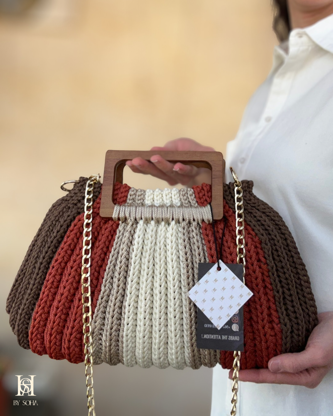 حقيبة يد مع مقبض خشبي انيق - الصورة 13